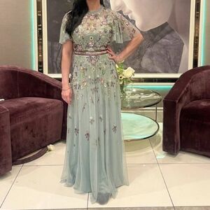 Mac Duggal Embellished High Neck Butterfly Sleeve Gown Mint J195